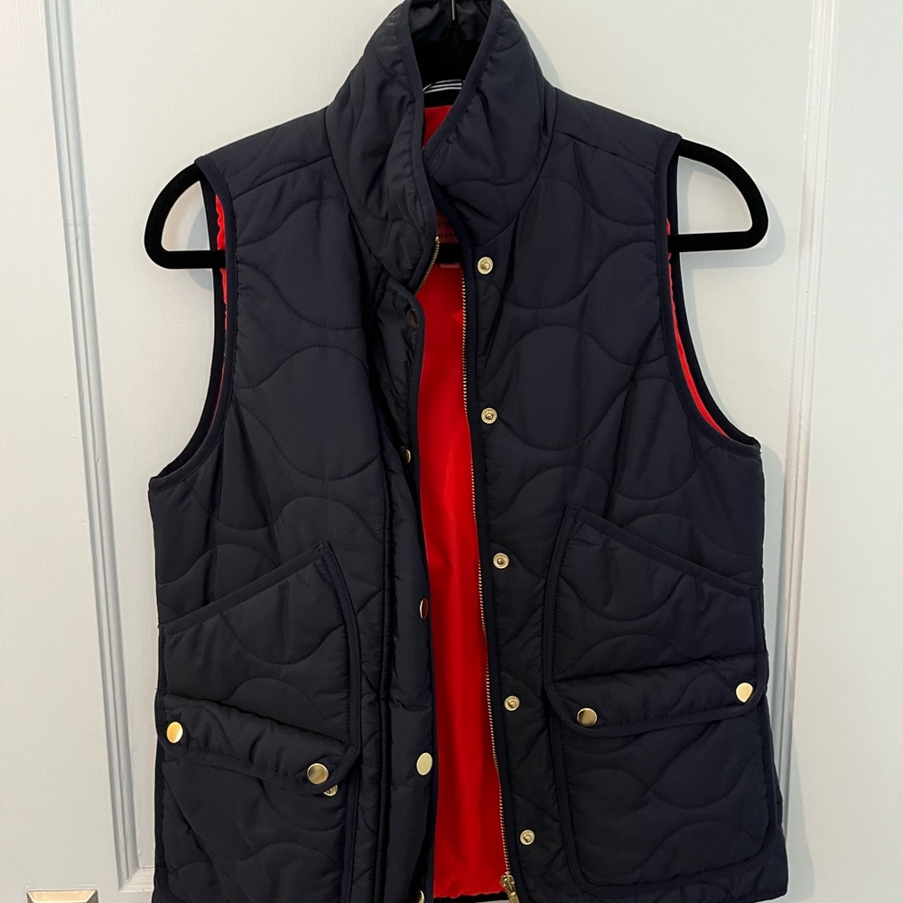 Navy JCrew Quilted Vest with Red Lining